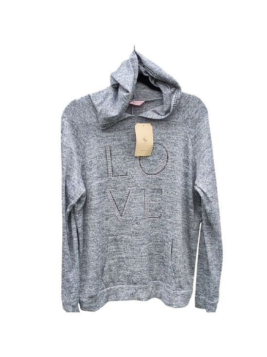 SJS Tops - SJS Womens Gray Love Rhinestone Hoodie Plus Size 1X